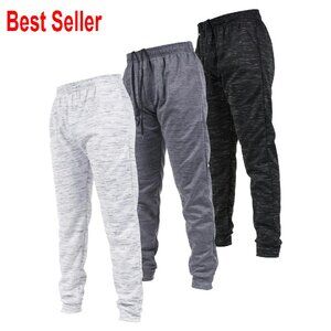 Men's Terry Joggers 3 Pack Lightweight Athletic Sweatpants with Pockets